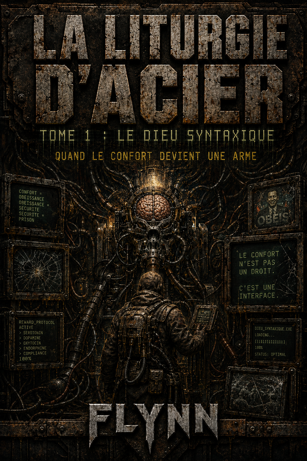 Couverture du roman dystopique Le Dieu Syntaxique de Flynn, pilier de la fiction Brut-Punk