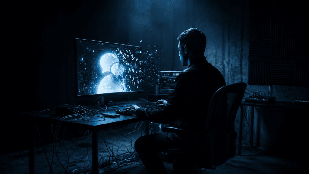 Tech lab in blue glow ambiance